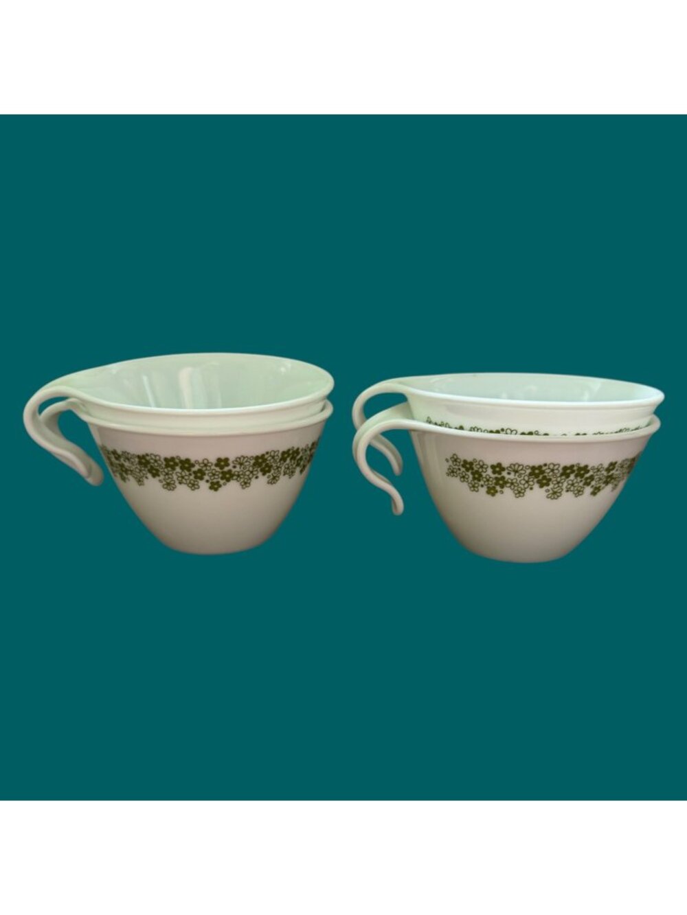 Vintage Corelle Crazy Daisy Stackable Handled MCM Tea Cups